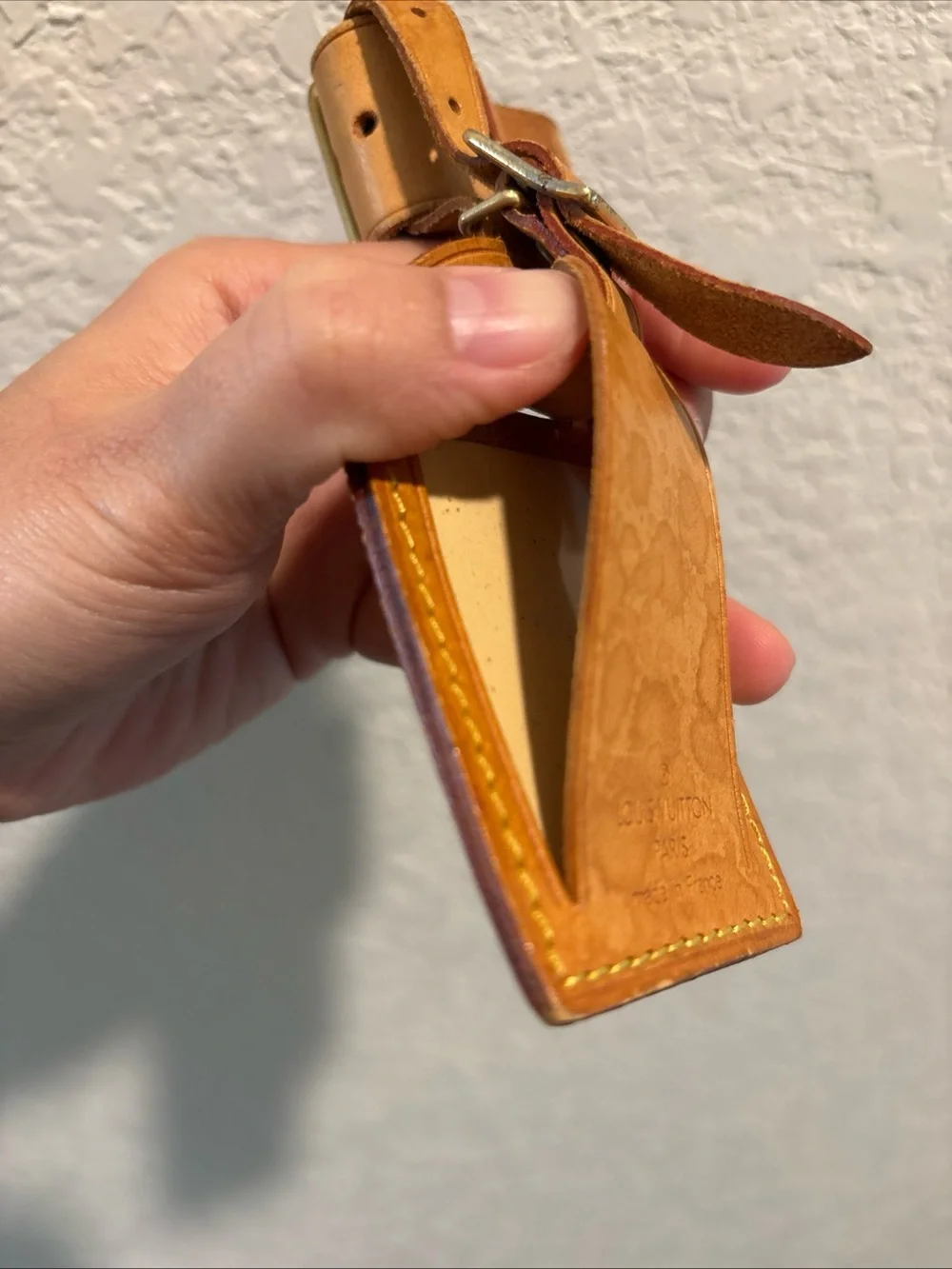 Louis Vuitton Brown/Tan Leather Luggage Tag with Gold-Tone Buckle